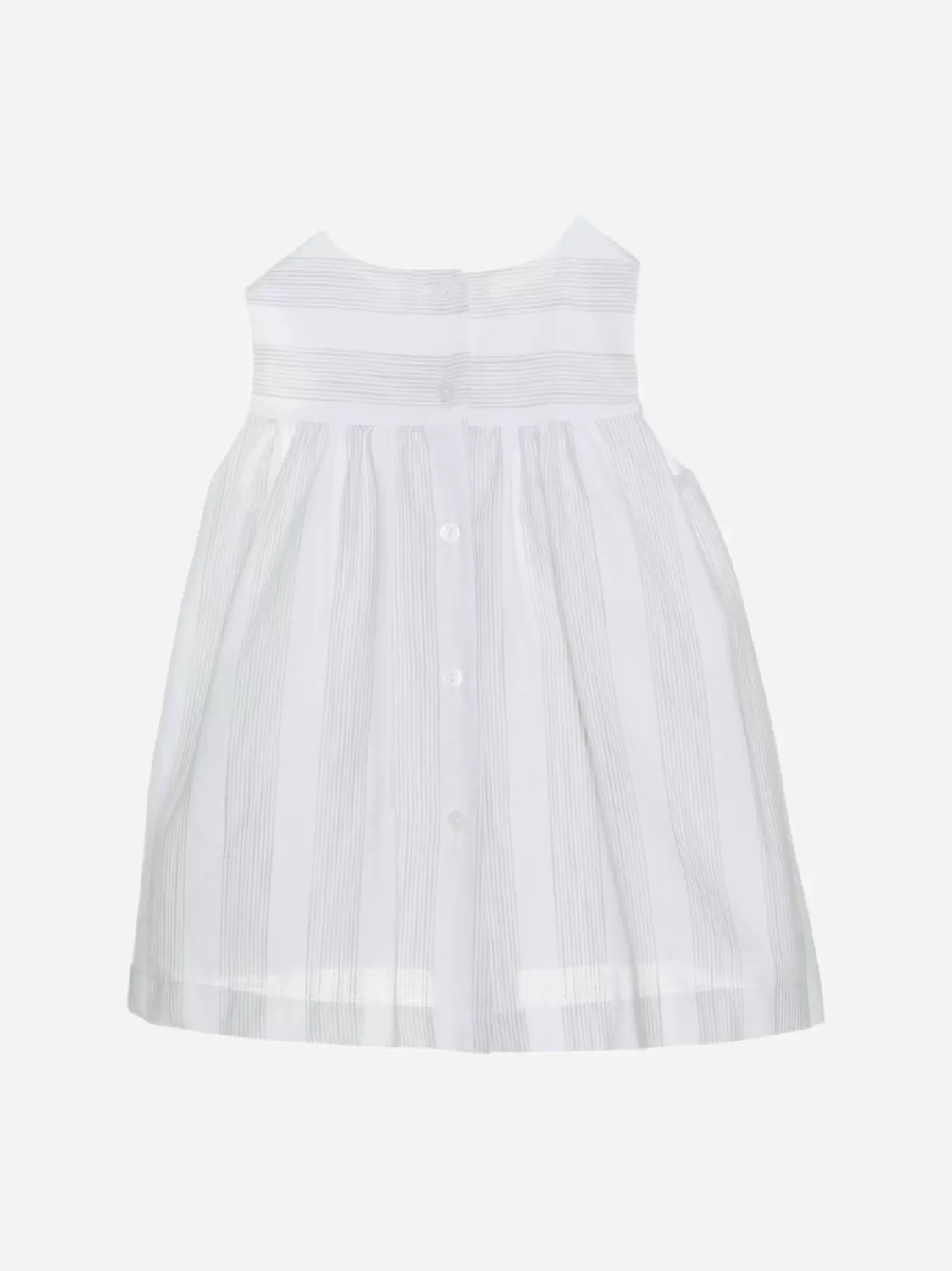 Baby Patachou Witte En Beige Katoenen Jurk Met Strepen En Gesmokte Borst