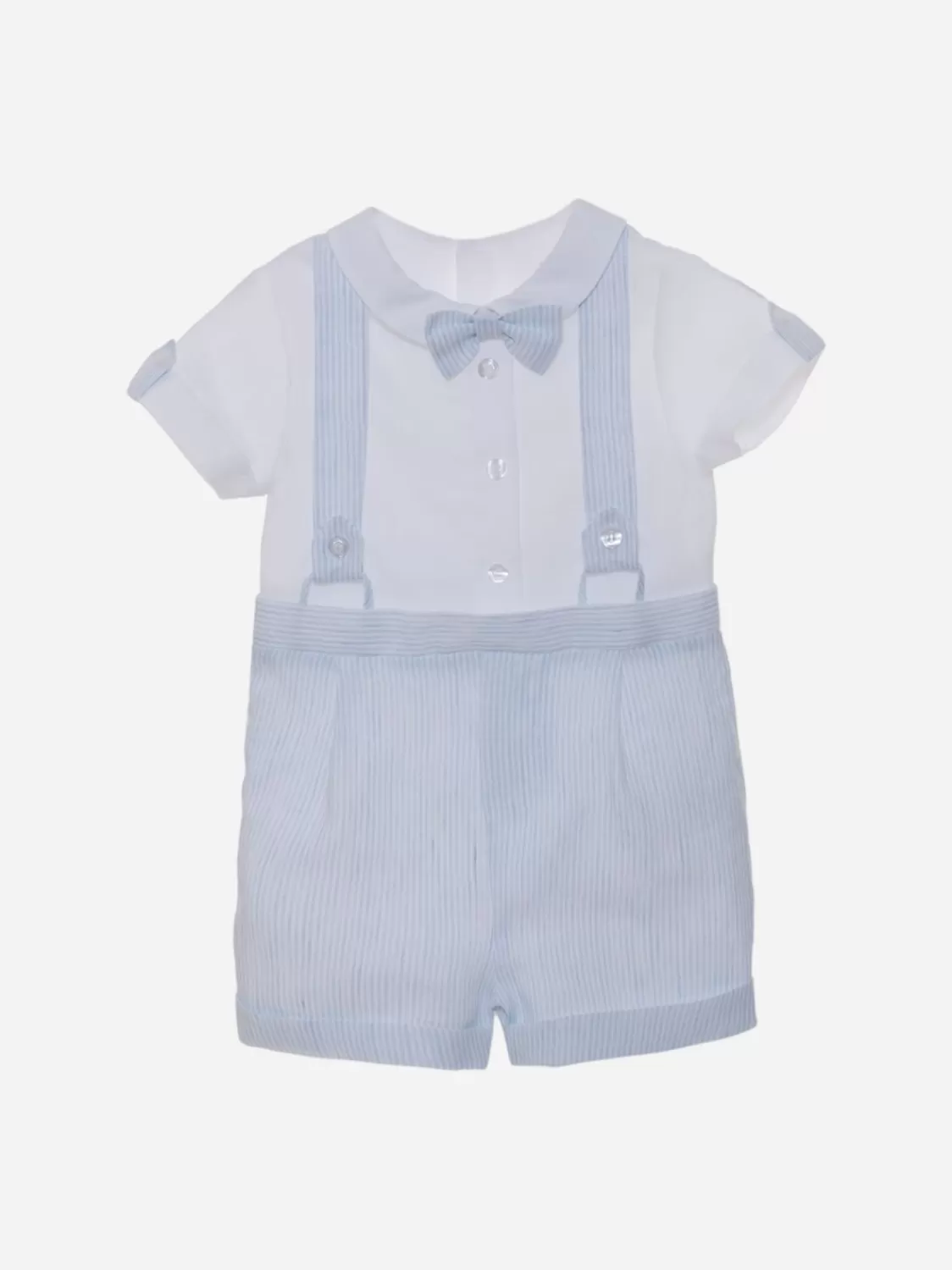 Baby Patachou Witte En Blauwe Jumpsuit Voor Jongens Met Strik En Bretels