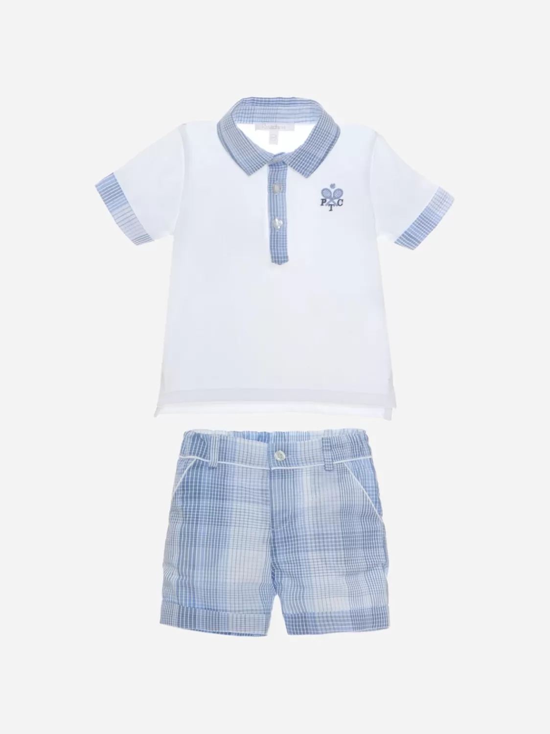 Baby Patachou Witte En Lichtblauwe Geruite Set