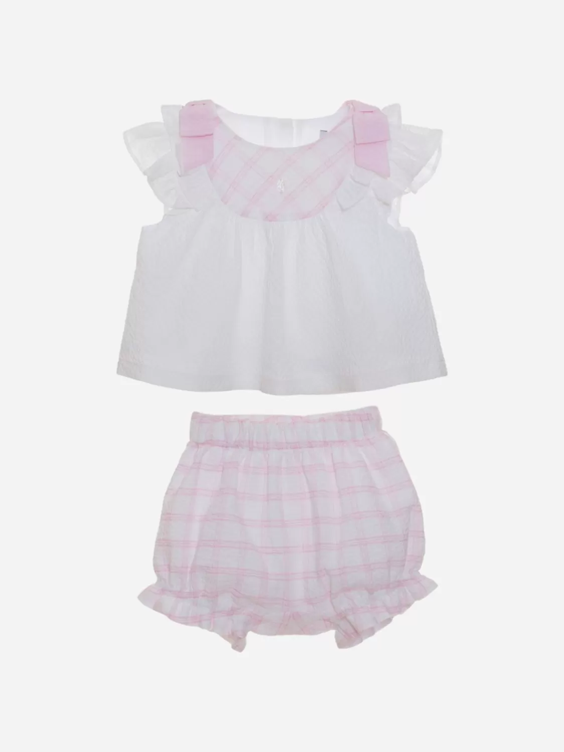 Baby Patachou Witte En Roze Geruite Blouse En Korte Broek