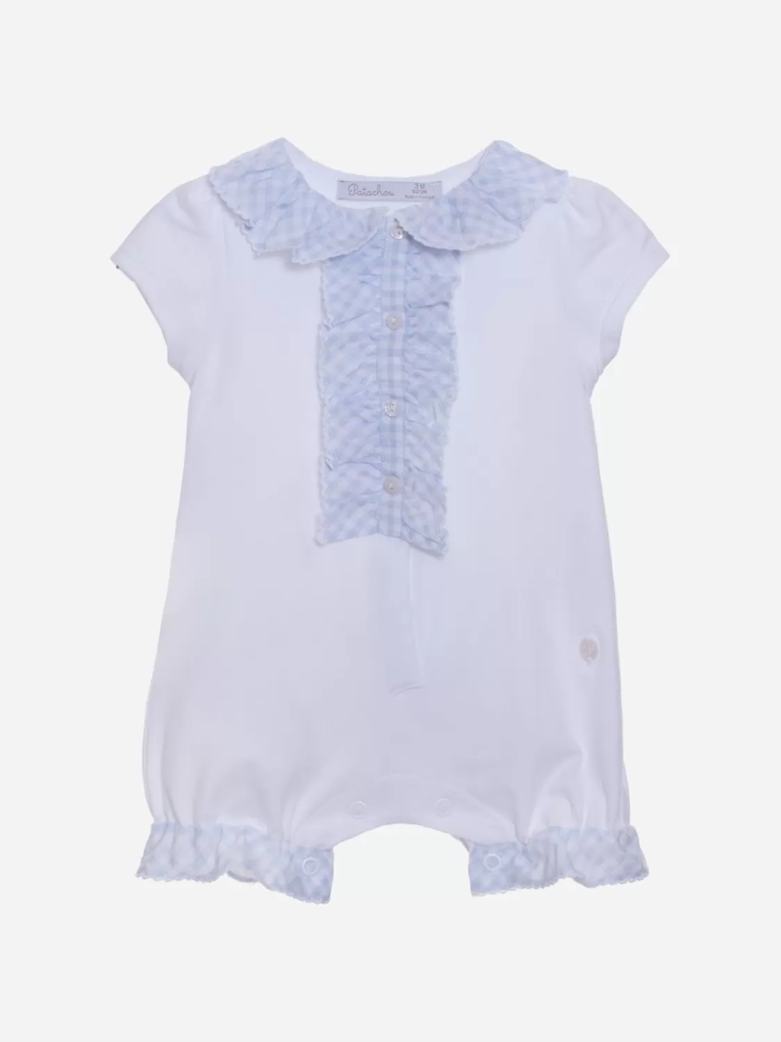 Baby Patachou Witte Jumpsuit Voor Babymeisjes Met Blauwe Geruite Details