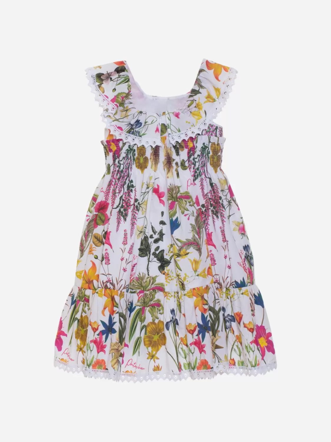 Meisje Patachou Witte Meisjesjurk Met Botanische Print En Ruches Voor Kinderen