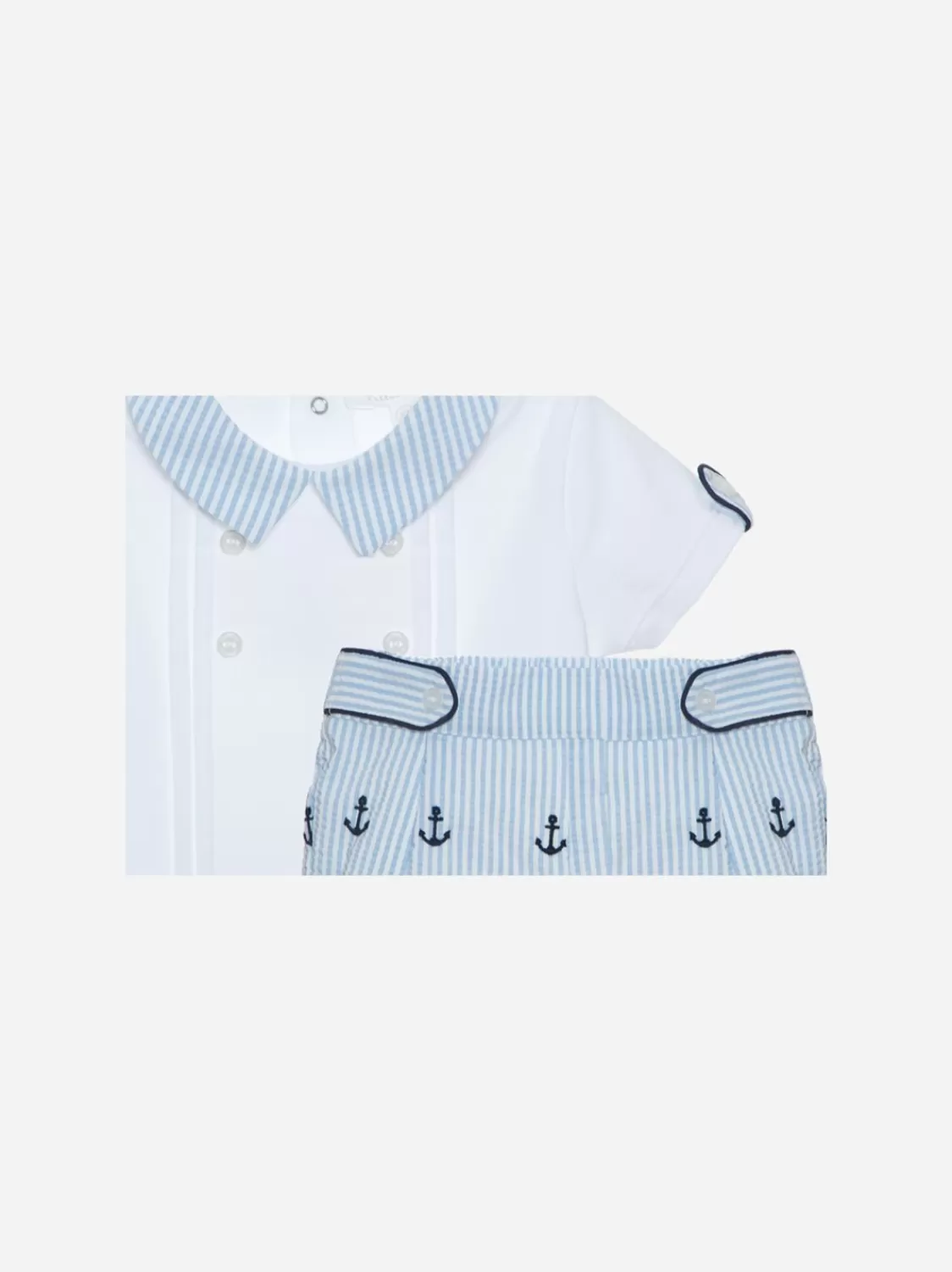 Baby Patachou Witte Polo En Geborduurde Strepen Shorts