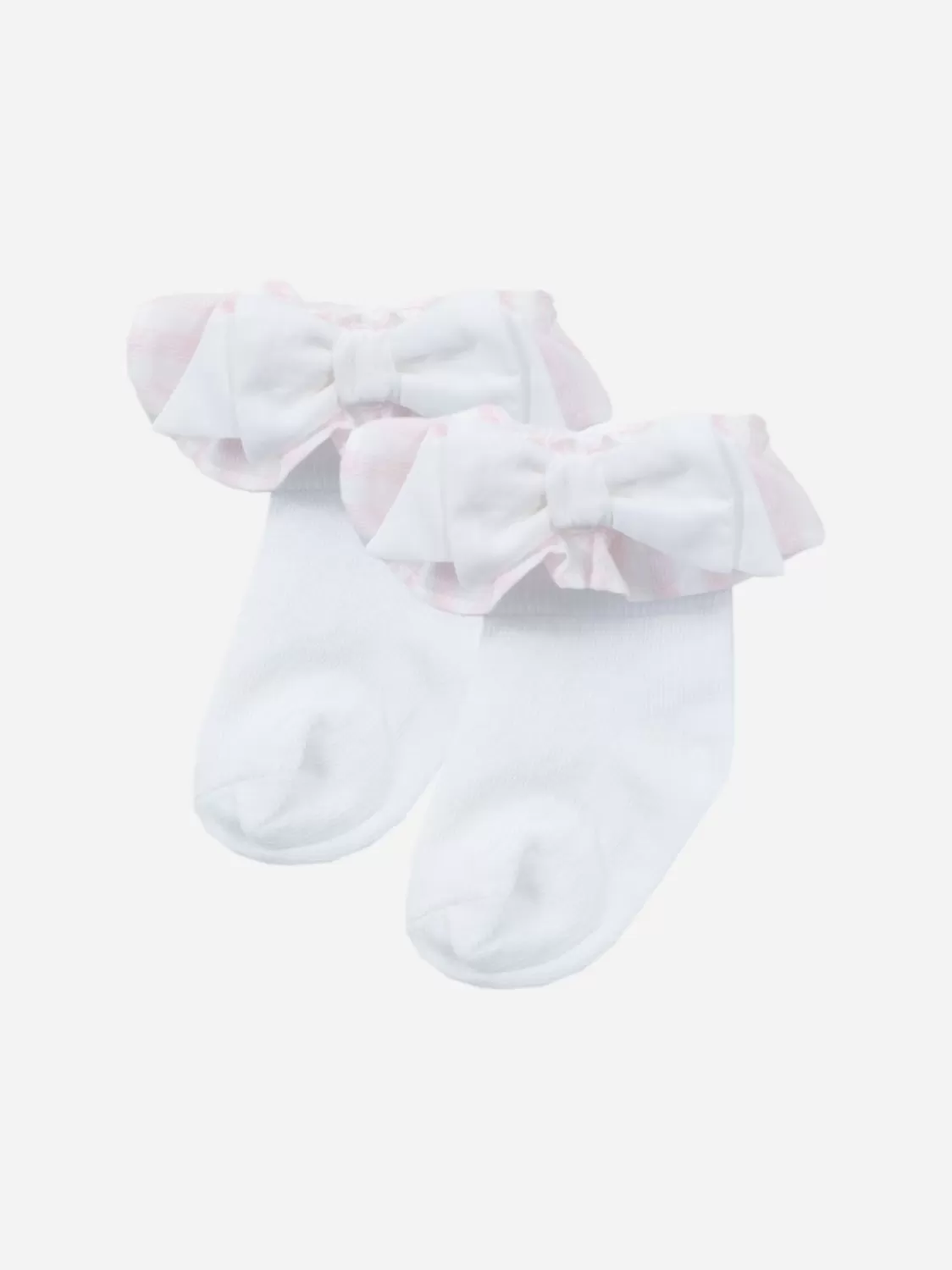 Baby Patachou Witte Sokken Met Roze Strepen Franje En Witte Strik