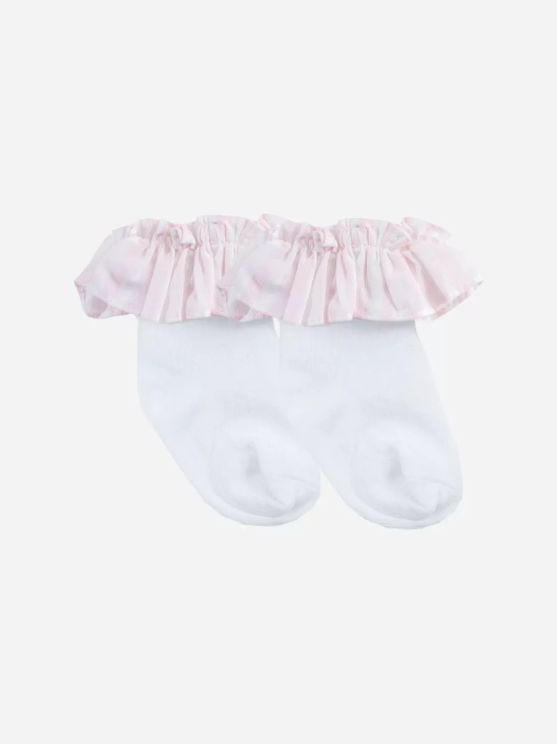 Baby Patachou Witte Sokken Met Roze Strepen Franje En Witte Strik